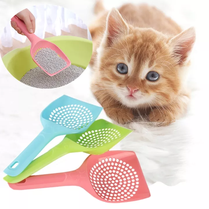 VM Mart Plastic Cat Litter Scooper Shovel, Small Hole, Multi Color [Buy 1 and Get 1 Free]